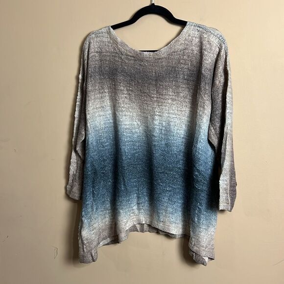 Nally & Millie Size Large/XL Blue & Tan Ombre Sharkbite Sweater - Picture 4 of 4